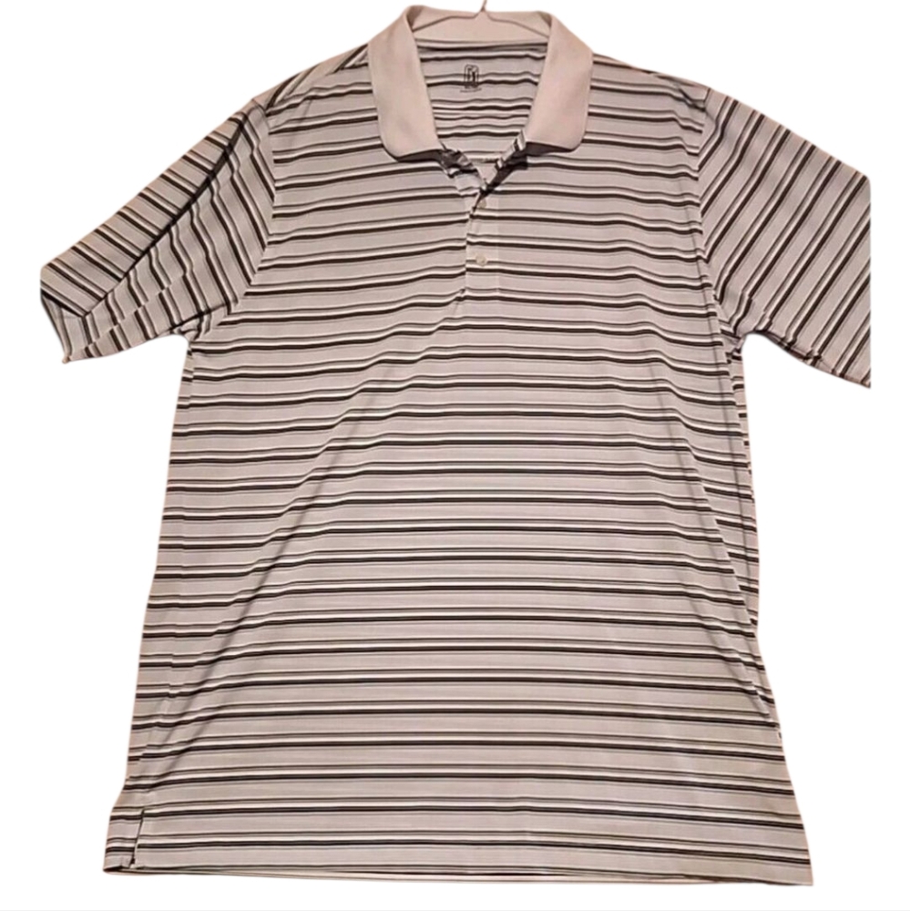 PGA Tour Golf Men's Navy Blue White Stripes Size X Large Polo Short Sleeve